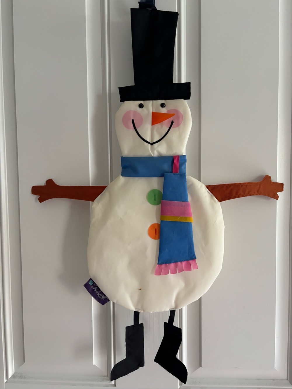 GANZ White Snowman Door Hanger with Black Hat and Blue Scarf